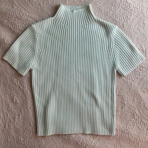 Commense White Ribbed Turtleneck Top